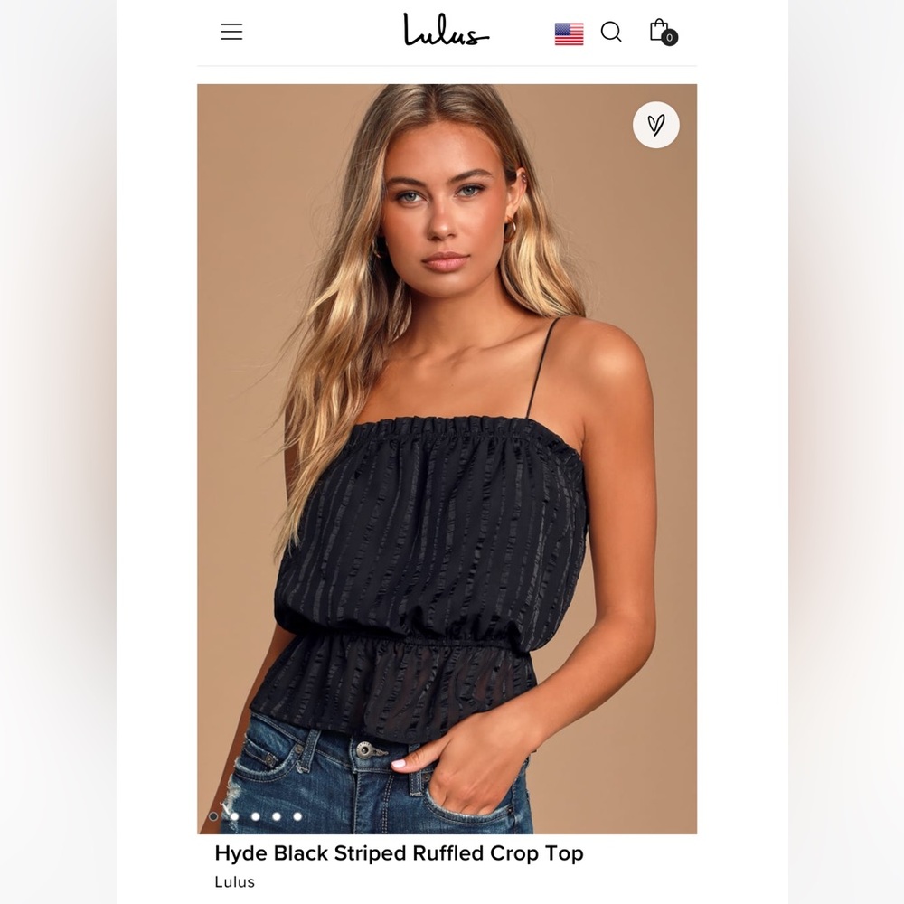 Lulus NWT Hyde black striped ruffled crop top size medium
